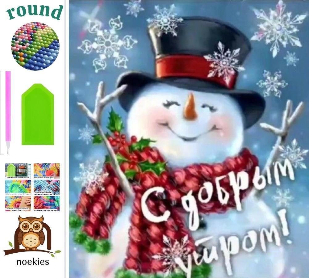 nr 77 Diamond Painting sneeuwpop 50x40cm (rond), Verzenden, Nieuw, Meerkleurig, Overige materialen