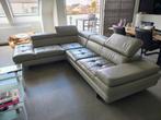 Zandkleurige hoeksalon, echt leder, Huis en Inrichting, Ophalen, Gebruikt, Leer, Modern