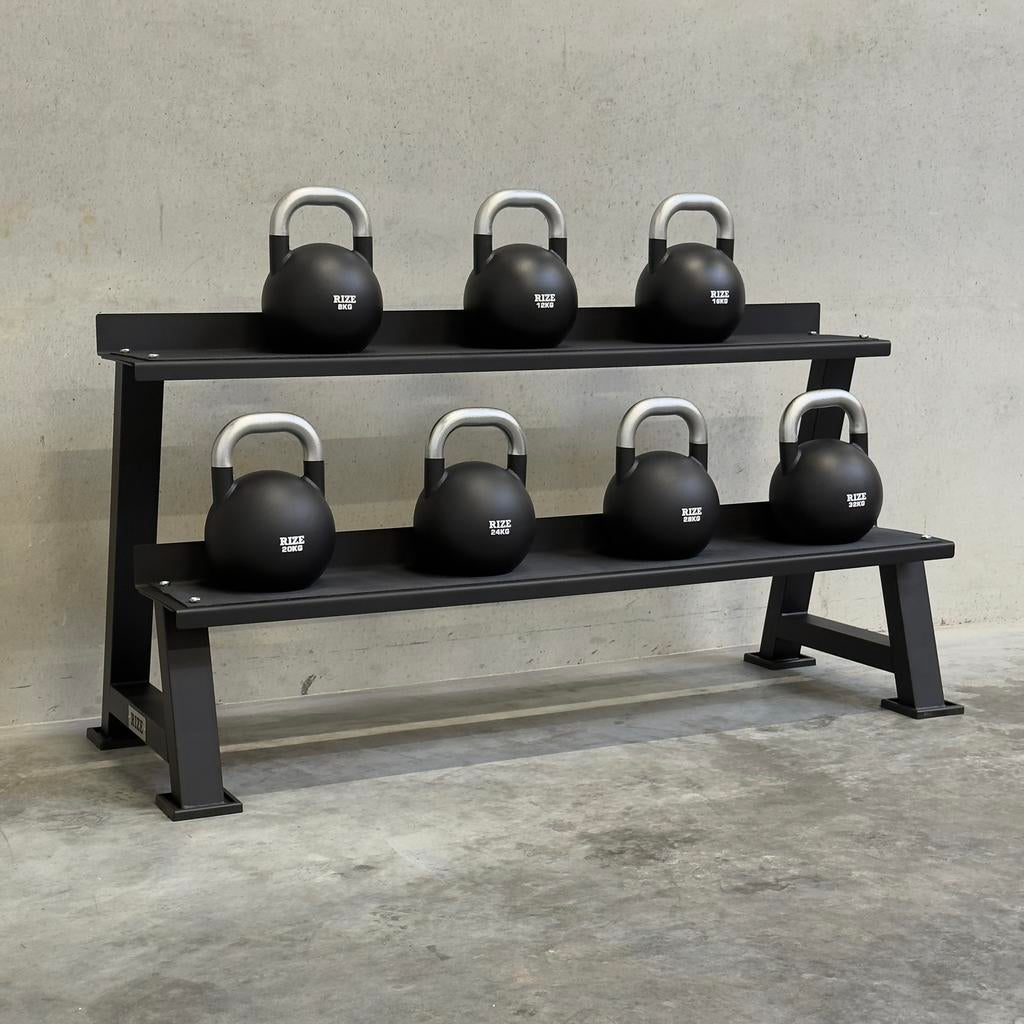 RIZE Kettlebell set 8-32kg + rek, Sport en Fitness, Ophalen of Verzenden, Nieuw, Benen, Kettlebell