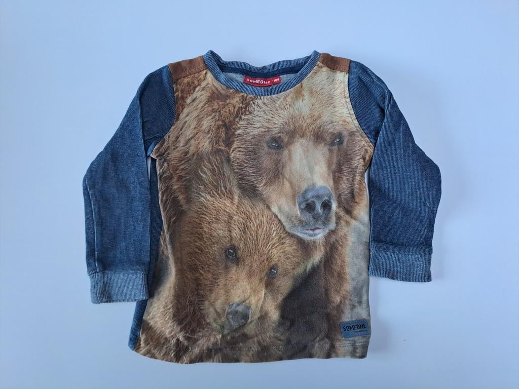 Mt 104 Lichte donkerblauwe sweater met bruine beren, Kinderen en Baby's, Trui of Vest, Ophalen of Verzenden, Zo goed als nieuw