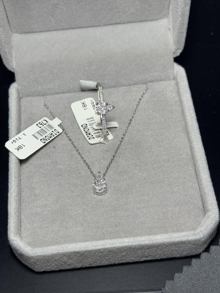 Ensemble Bague & Pendentif Or 18K Diamants Certificat, Enlèvement, Neuf