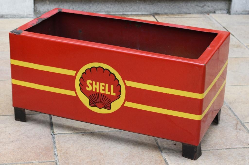 Zeldzame bloembak shell emaillebord uit 1950, Ophalen of Verzenden, Gebruikt, Reclamebord