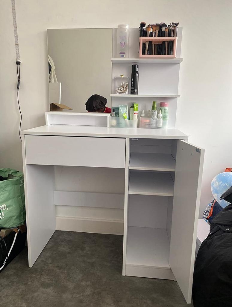 VASAGLE Table de maquillage avec grand miroir, Huis en Inrichting, Bureaus, Zo goed als nieuw, Overige typen, Modern, Wit, Ophalen