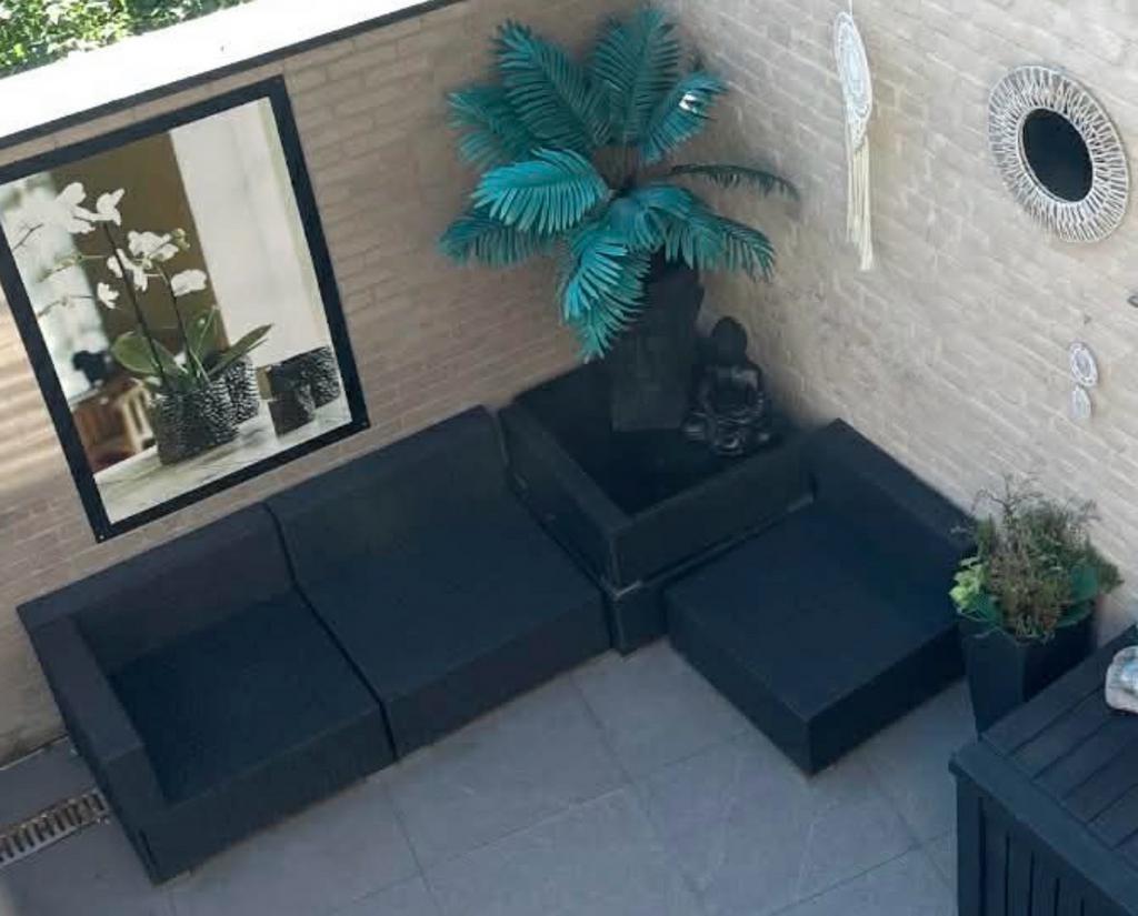 Ensemble de salon en osier noir avec coussin de salon noir, Jardin & Terrasse, Enlèvement, Comme neuf, Osier, Sets de jardin