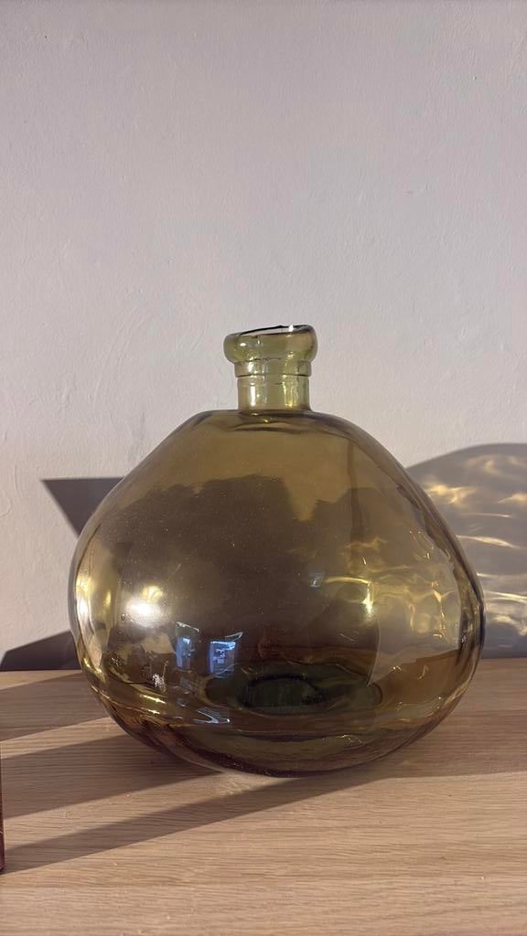 Grote zware vaas/bokaal, Moins de 50 cm, Verre, Utilisé, Vert