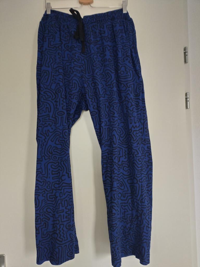 Pantalon pyama/house Keith Haring bleu bleu/blanc taille XL, Enlèvement ou Envoi, Neuf, Taille 56/58 (XL), Bleu