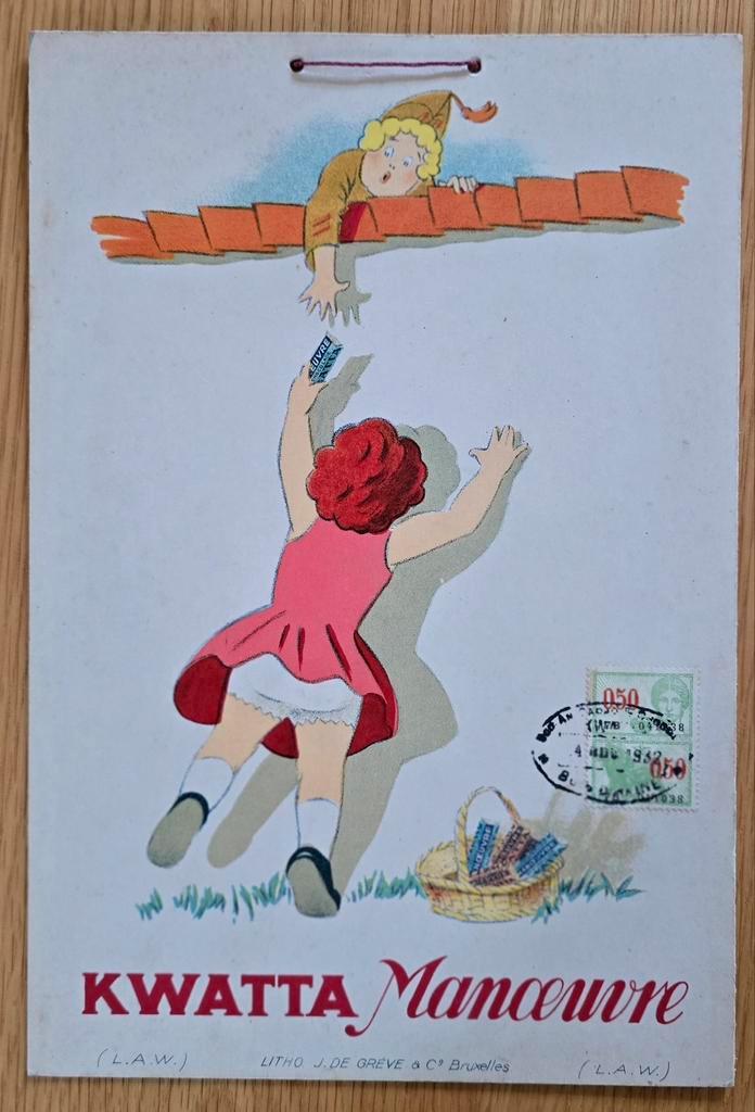 Chocolade KWATTA Maneuvre Reclamekarton 1932, Verzamelen, Merken en Reclamevoorwerpen, Gebruikt, Reclamebord, Ophalen of Verzenden