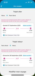 OUIGO  2 A/R Mons-Paris 27 et 28/09/25, Twee personen