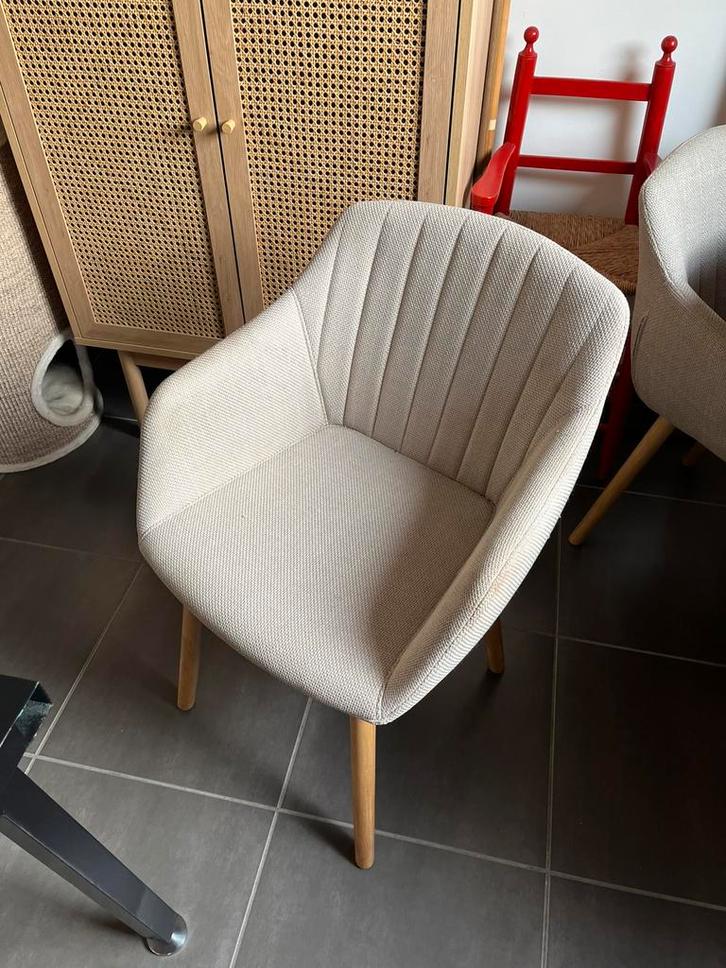 Beige eetkamerstoelen (4 stuks), Huis en Inrichting, Stoelen, Gebruikt, Vier, Grijs, Ophalen
