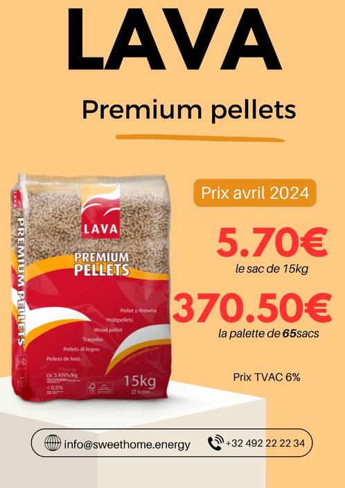 LAVA PELLETS - ARTEL, Jardin & Terrasse, Bois de chauffage, Bûches, Autres essences de bois, Moins de 3 m³, Enlèvement ou Envoi