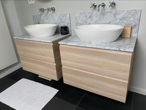 Badkamermeubel met Carrara marmer blad (2 stuks), Maison & Meubles, Salle de bain | Meubles de Salle de bain, Utilisé, Meuble lavabo