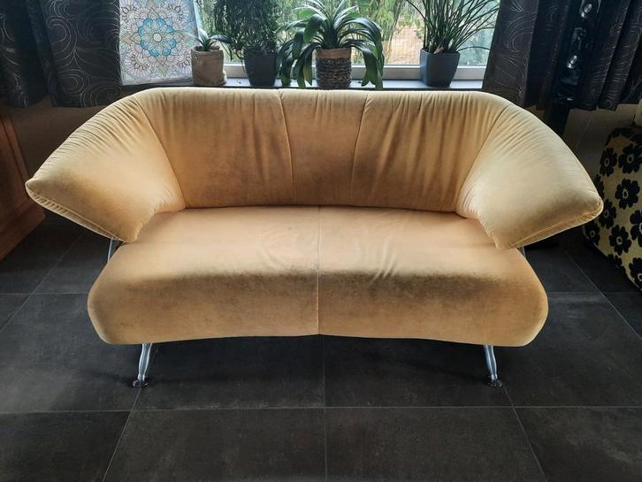 Vintage 2-zits zetel, Huis en Inrichting, Zetels | Zetels en Chaises Longues, Gebruikt, Stof, Ophalen
