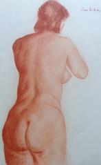 JAN DE BIE / RUGGELINGS NAAKT / ORGINEEL WERK / 40x30cm SIG, Enlèvement ou Envoi