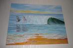 Schilderij paarden op het strand circa L 90cm op H 70 cm, Antiek en Kunst, Ophalen