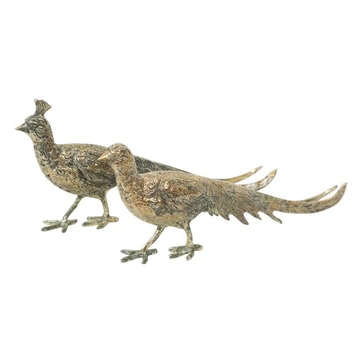 Vintage Koppel Metalen Fazanten Beelden Sculptuur 22cm, Verzamelen, Beelden en Beeldjes, Gebruikt, Dier, Ophalen of Verzenden