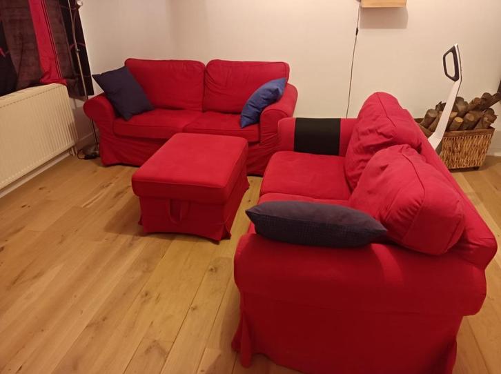 Canapés 2 places et repose-pieds EKTORP, Huis en Inrichting, Zetels | Zetels, Gebruikt, Rechte bank, Tweepersoons, Stof, Ophalen