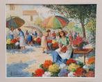 HERMAN VERLINDEN schilderij bloemenmarkt, Ophalen of Verzenden