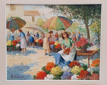 HERMAN VERLINDEN schilderij bloemenmarkt beschikbaar voor biedingen