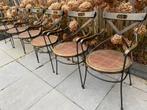 6 industriële stoelen kruisstoelen rotan/hout/staal, Huis en Inrichting, Stoelen, Ophalen, Hout