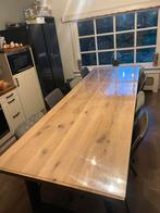 Massieve eiken tafel met zwarte gepoederlakte tafelpoten, Huis en Inrichting, Tafels | Eettafels, Ophalen, 200 cm of meer, 50 tot 100 cm