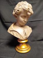 SUPERBE ANCIENNE STATUE  PLATRE SUR SOCLE DORE, Enlèvement ou Envoi, Comme neuf, Humain