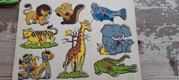 Houten puzzel van wilde dieren + auto beschikbaar voor biedingen