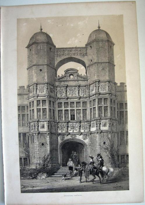 Lithografie Brereton Cheshire [c. 1841] Joseph Nash Engeland, Antiquités & Art, Art | Lithographies & Sérigraphies, Enlèvement ou Envoi