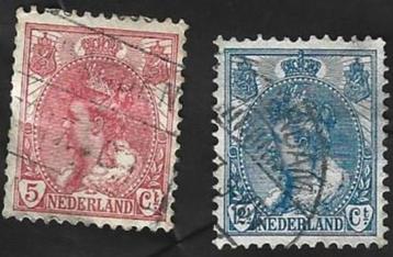 2 Postzegels Nederland 1899 Koningin Wilhelmina 'Bontkraag' beschikbaar voor biedingen