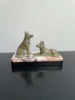 Antieke bronzen beeld honde op marmer, Antiek en Kunst, Ophalen