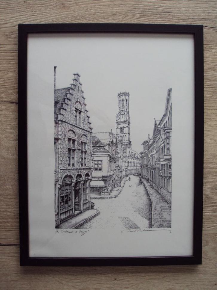 Litho van Daniël Winkelmans "Wolstraat te Brugge, Antiek en Kunst, Kunst | Litho's en Zeefdrukken, Ophalen of Verzenden