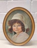 vintage schilderij meisjes portret ovaal, Ophalen of Verzenden, Huis en Inrichting