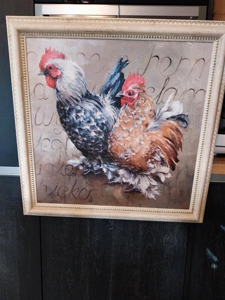 Schilderij met kippen, Huis en Inrichting, Woonaccessoires | Schilderijen, Tekeningen en Foto's, Zo goed als nieuw, Schilderij
