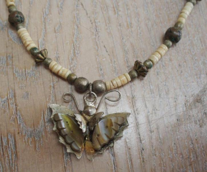 antieke juwelen (1900) zilveren parelmoer choker, Handtassen en Accessoires, Antieke sieraden, Ketting, Zilver, Ophalen
