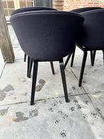 Gratis op te halen: 4 eetkamerstoelen zwarte stof - kuipvorm, Maison & Meubles, Chaises, Enlèvement, Utilisé, Quatre, Tissus