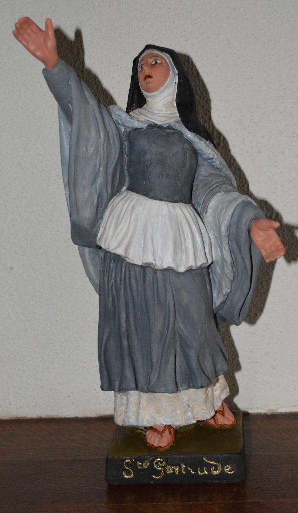 St Gertude van Nijvel, 34 cm, Antiek en Kunst, Antiek | Religieuze voorwerpen, Ophalen of Verzenden