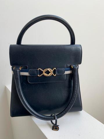 Delvaux vintage handtas boxcalf leather blauw 