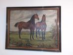 Jean Delvin - schilderij olie op doek 2 paarden, Antiek en Kunst, Kunst | Schilderijen | Klassiek, Ophalen