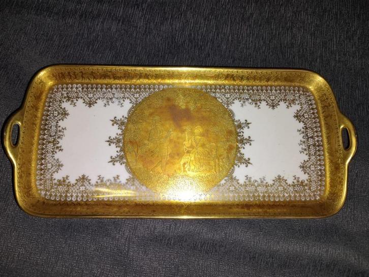 Cake schaal/ Karlsbader porselein/ goudkleurig, Antiek en Kunst, Antiek | Porselein, Ophalen
