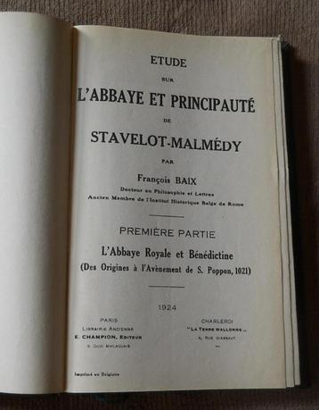L' Abbaye et Principauté de Stavelot Malmedy (François Baix) beschikbaar voor biedingen