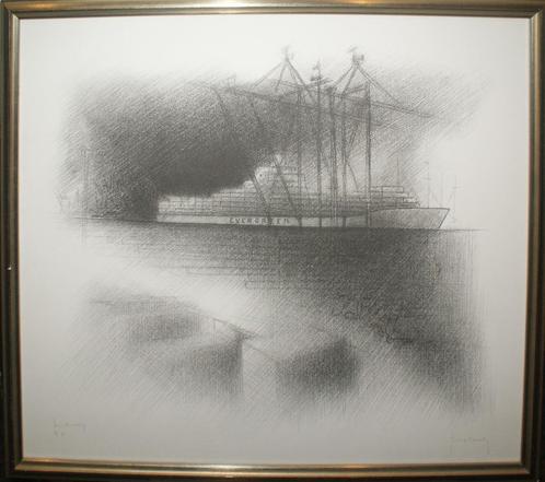 Andre Roelant (1955): Antwerp havenzicht (69 x 59 cm), Antiquités & Art, Art | Lithographies & Sérigraphies, Enlèvement ou Envoi