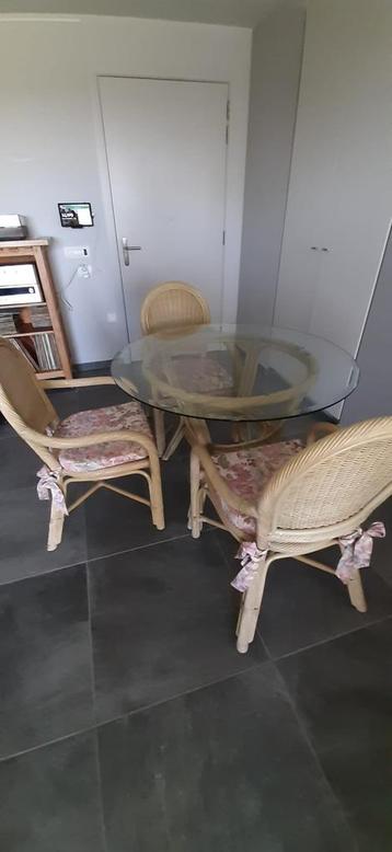 Rotan eettafel met 4 stoelen en 2 zit met 2x 1zit en tafelt beschikbaar voor biedingen