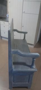 Grote houten bank  zeer zwaar ,  gepatineerd ., Maison & Meubles, Accessoires pour la Maison | Coffres, Enlèvement