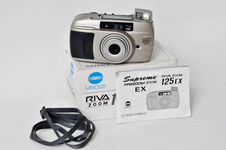 Minolta RIVA Zoom 125 EX + gebruikershandleiding. (Zilver), Audio, Tv en Foto, Fotocamera's Analoog, Gebruikt, Compact, Minolta