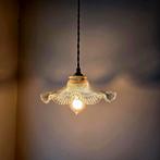 Vintage gekartelde Holophane glazen hanglamp., Ophalen of Verzenden