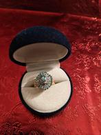Antiek gouden ring 10k met kleine diamanten en blauw stenen, Handtassen en Accessoires, Ringen, Ophalen of Verzenden, Zo goed als nieuw