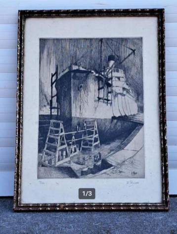 gravure cale seche signe kurt peiser beschikbaar voor biedingen