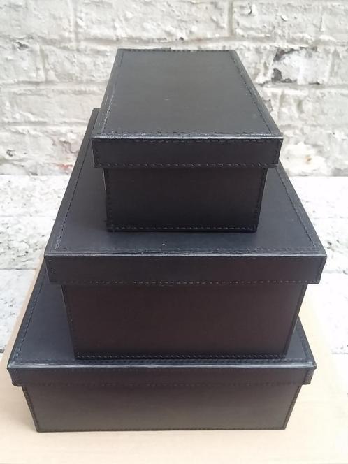 3 boîtes de rangement en cuir grainé noir, Divers, Accessoires de bureau, Comme neuf, Enlèvement ou Envoi