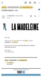 Place de concert – JADE “That’s Showbiz Baby! Tour”, Une personne, Mars