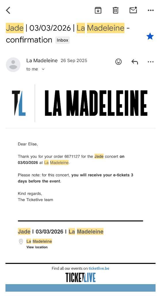 Place de concert – JADE “That’s Showbiz Baby! Tour”, Tickets en Kaartjes, Concerten | Pop, Eén persoon, Maart