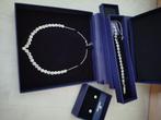 Swarovski set - zilver en blauw, Handtassen en Accessoires, Kettingen, Ophalen, Zo goed als nieuw, Blauw, Zilver